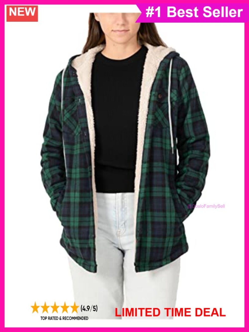 Womens Sherpa Lined Plaid Flannel Hooded Jacket Button Down